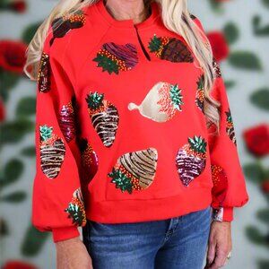 NWT Queen Of Sparkles Red Chocolate Covered Strawberries Sweatshirt